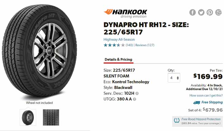 Best Tires For The Toyota Rav4 Hankook Dynapro HT RH12
