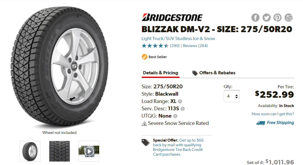 Best Tires for BMW X5 Bridgestone Blizzak DM-V2 