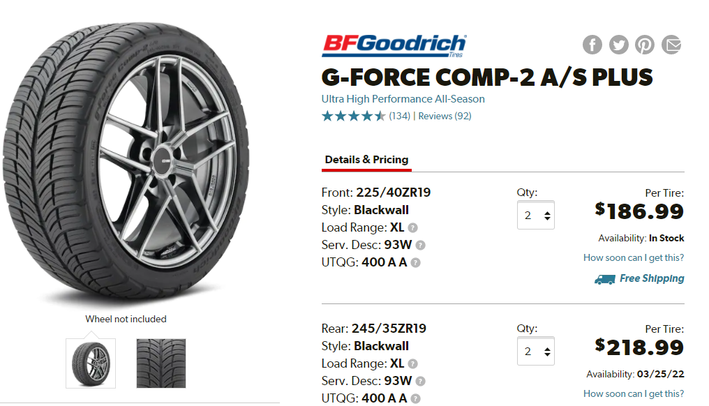 Best Tires for Mustang GT BGGoodrich G-Force COMP-2