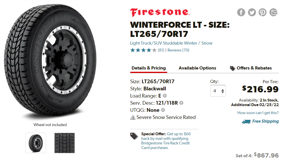 5 Best Tires for the Nissan Frontier 
 Firestone Winterforce LT
