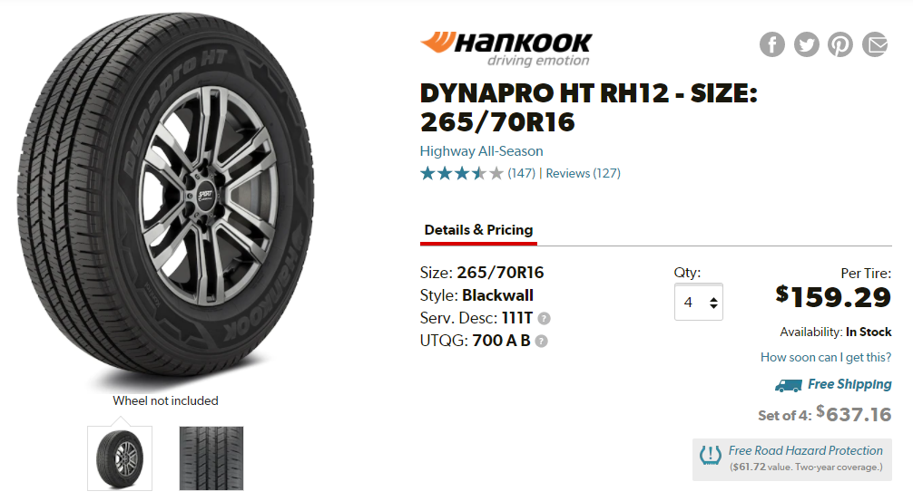 Best Tire For Volvo XC90s Hankook Dynapro HT