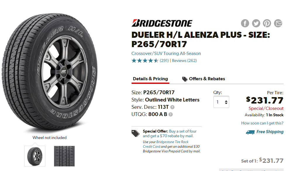 Best Tire For Chevy Equinox Bridgestone Dueler HL Alenza Plus