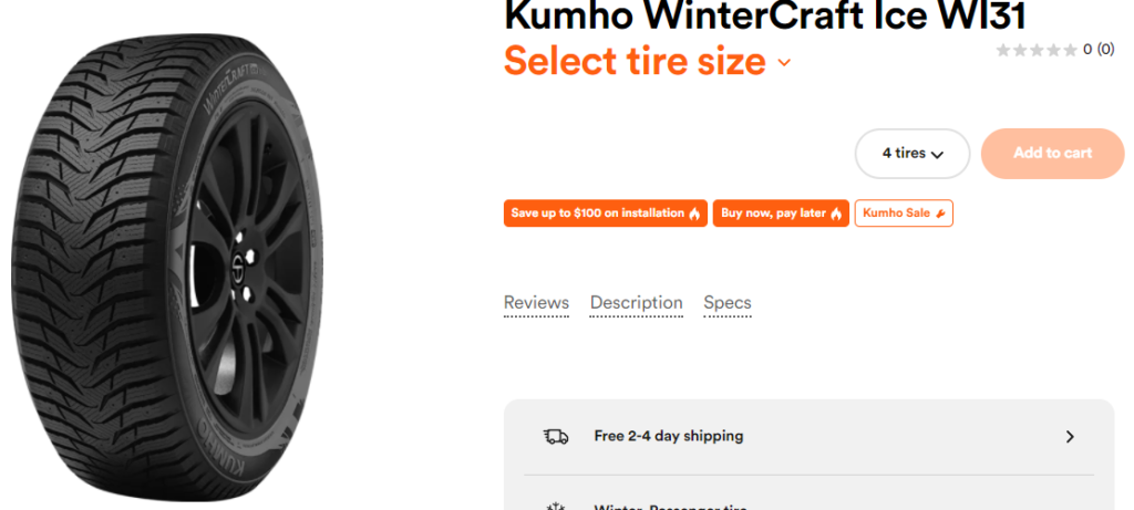 Kumho Wintercraft Ice W131 Tire Type 