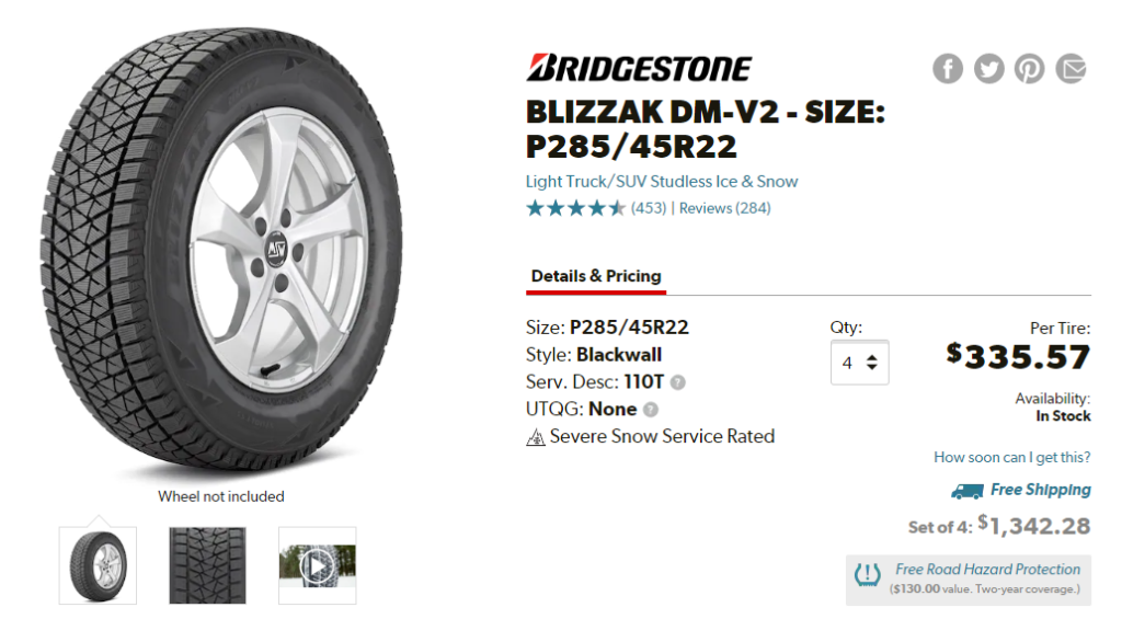 Best Tires For GMC Yukon XL Bridgestone Blizzak DM